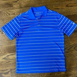 Nike Golf Dri-Fit Men's Blue Striped Polo Shirt M Moisture Wicking Short Sleeve